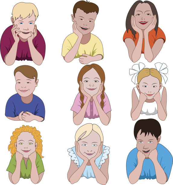 九个靠在手肘上的小孩。图片下载