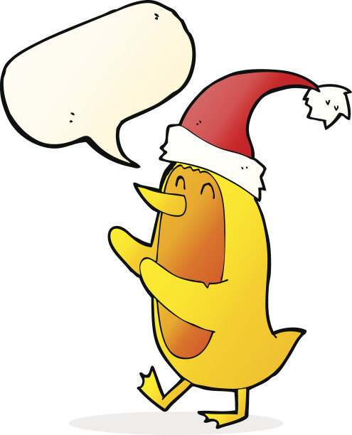 卡通鸟戴着带有气泡的圣诞帽图片下载