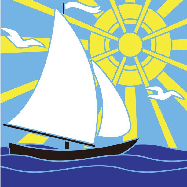 帆船，大海和太阳图片下载