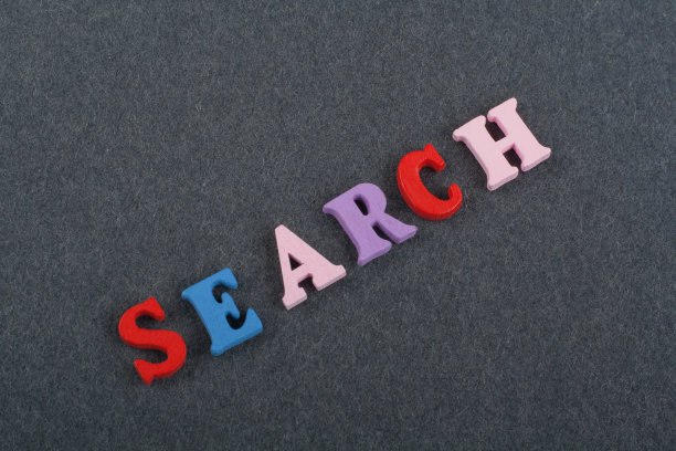 搜索词在黑板背景由彩色abc字母块木制字母组成，复制空间的广告文本。学习英语的概念图片下载