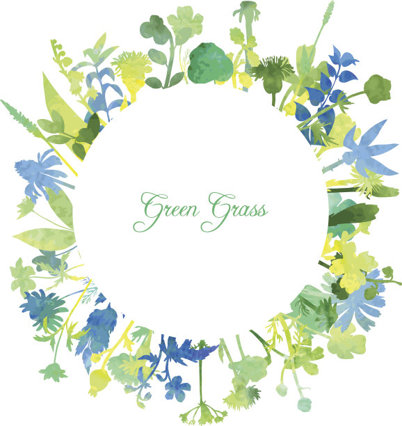 圆形花卉模板与植物由水彩图片下载