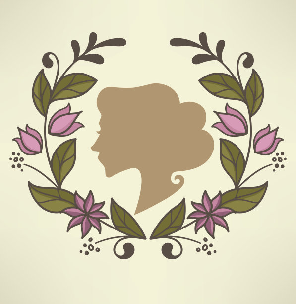 复古女性肖像和花卉框图片下载
