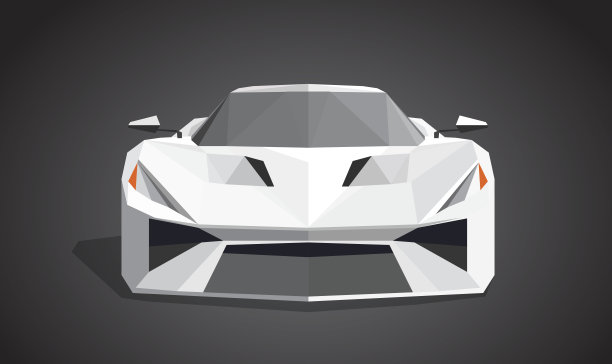 白色跑车在灰色背景-多边形风格。素材图片