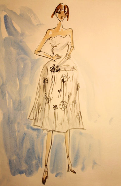 时尚插画：花卉连衣裙图片下载