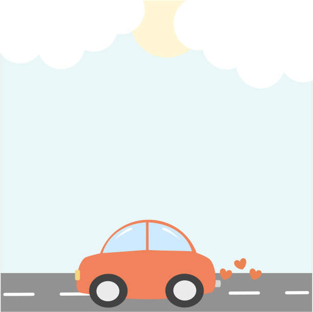 卡通红色汽车与心形框架矢量背景插图图片下载