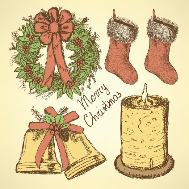 复古风格的圣诞素描图片下载