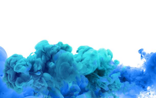 丙烯酸颜料和油墨在水中。抽象的背景帧。孤立在白色的。素材图片