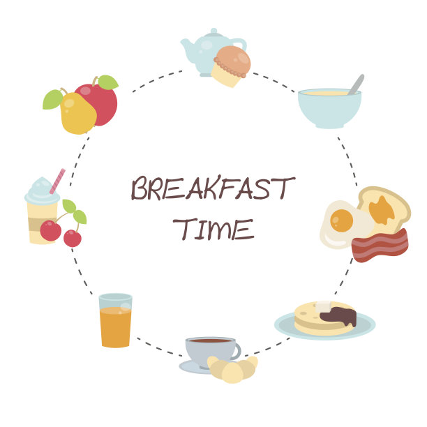 矢量早餐概念与食物和饮料。图片下载