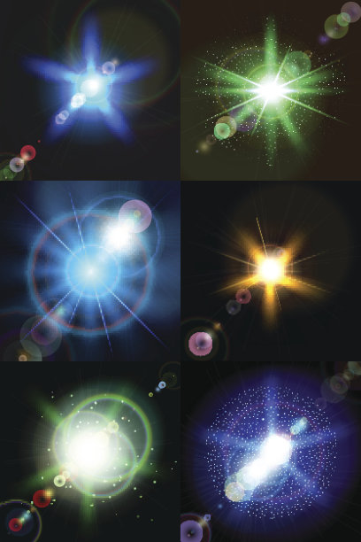 六颗明亮的彩色恒星向量图片下载