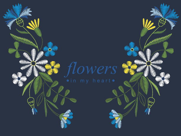 矢量设计领t恤和衬衫。花色艳丽的民族花卉颈线。刺绣为时尚。图片下载