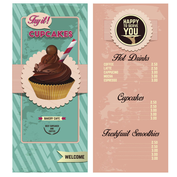 面包店菜单设计模板。复古风格图片下载