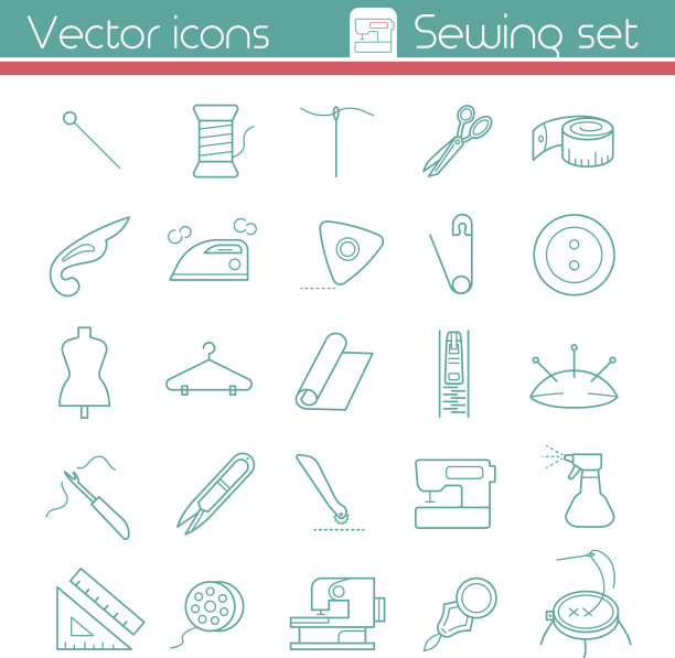 缝纫集，线向量图标，简单的信息图表说明。图片下载