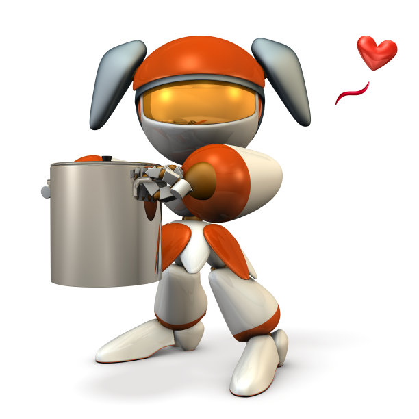 一个可爱的机器人拿着一个大锅图片下载