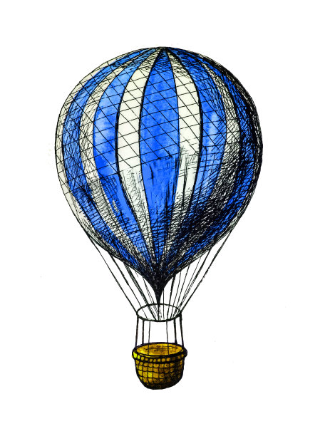 蓝色气球，手绘水彩插图图片下载