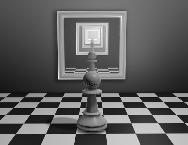 棋子在镜子里有很多映像。图片下载