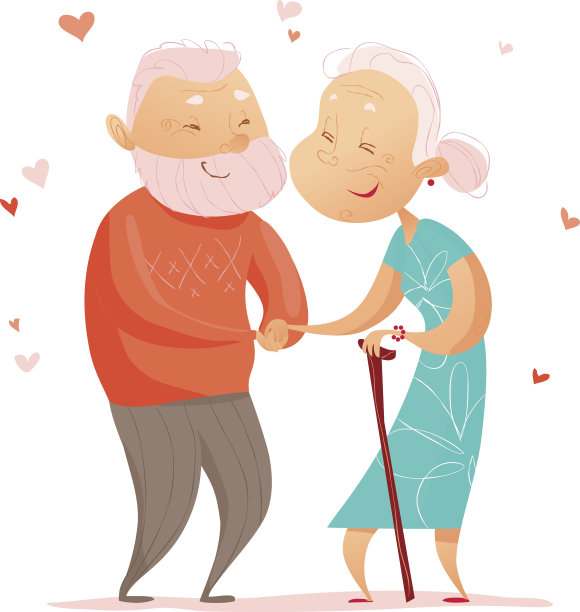 矢量平面肖像老可爱的恩爱夫妇图片下载