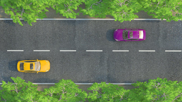 汽车在路上。三维演示图片下载