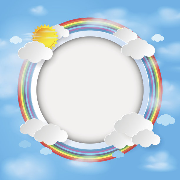 云和天空背景上的圆形标签。图片下载