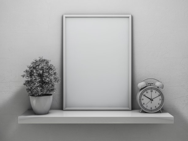 架子上的空白框架海报模型。三维渲染图片下载