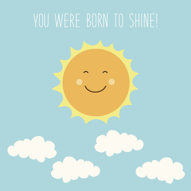 可爱的手绘微笑的卡通人物的太阳与手写的文字图片下载