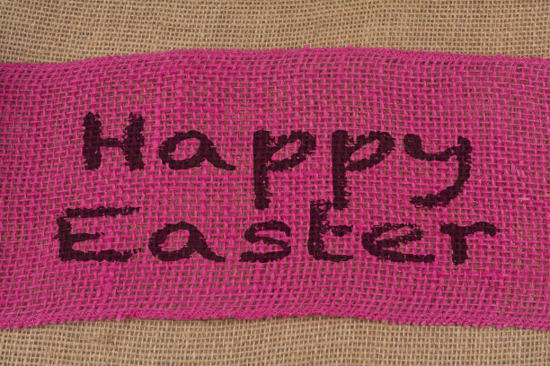 快乐复活节背景与粉色和棕色粗麻布图片下载