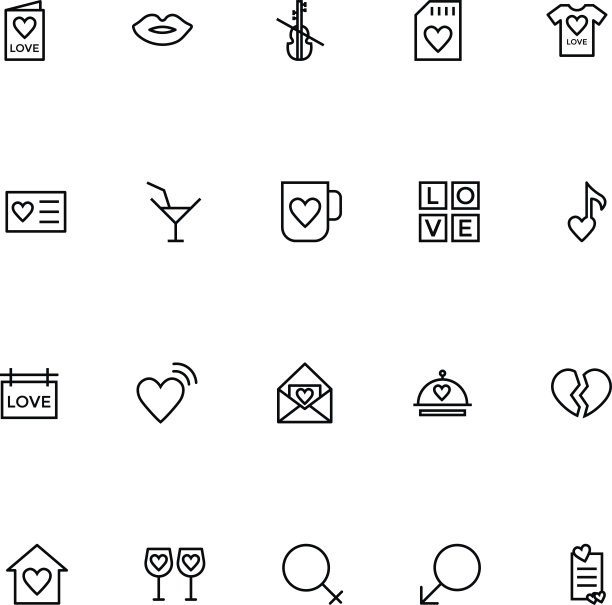 爱情和浪漫线矢量图标5图片下载