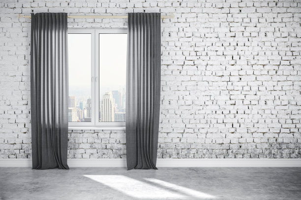 带有窗户和窗帘的3d内墙图片下载