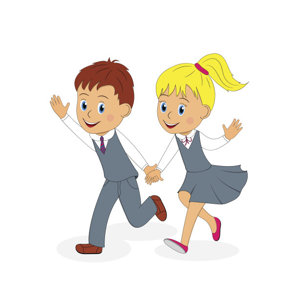 回到学校。男孩和女孩在跑步图片下载