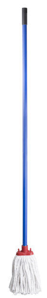 蓝色手柄的拖把，孤立在白色背景上图片下载
