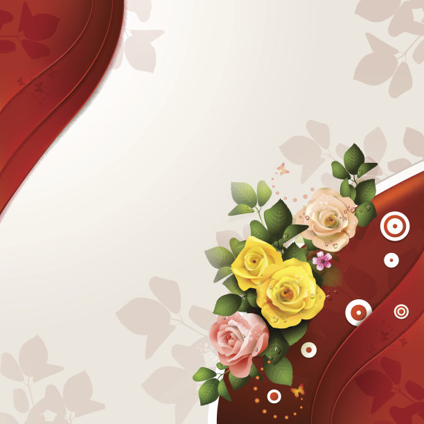 红色背景与玫瑰和蝴蝶图片下载