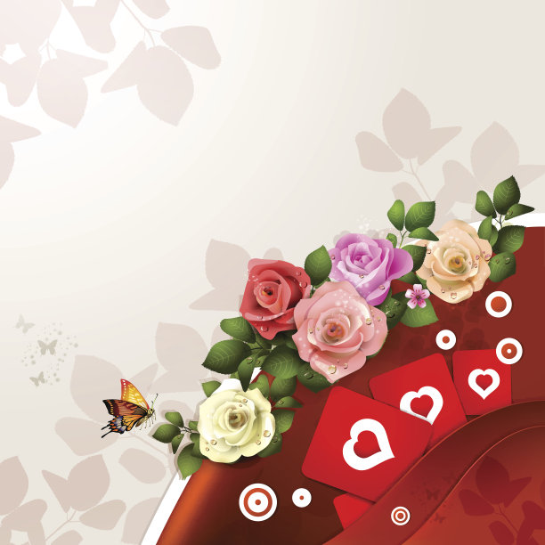 情人节卡片上有花和心图片下载