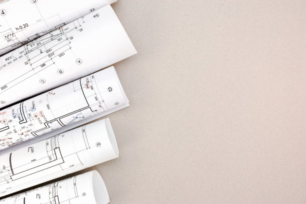 建筑蓝图，卷筒和技术图纸图片下载