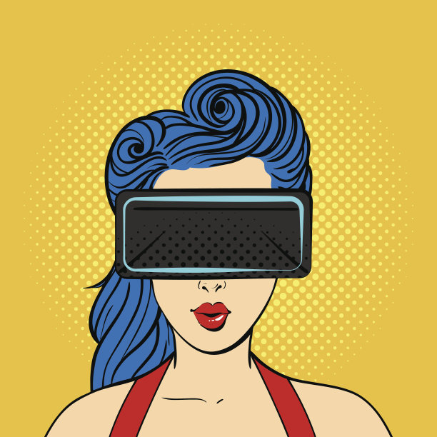 向量波普艺术惊讶的女人戴着虚拟现实眼镜。图片下载
