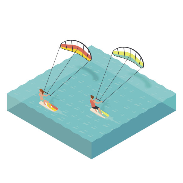 矢量等距图风筝冲浪者。图片下载