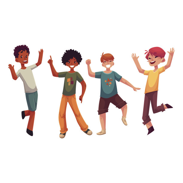 黑人和白人男孩，孩子们玩得很开心，在派对上跳舞图片下载