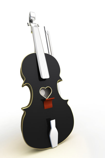一个小提琴的3D插图，乐器与心脏。图片下载