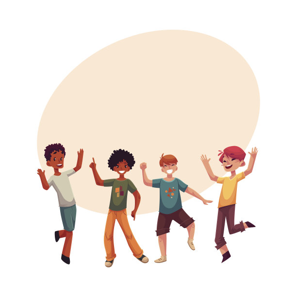 黑人和白人男孩，孩子们玩得很开心，在派对上跳舞图片下载