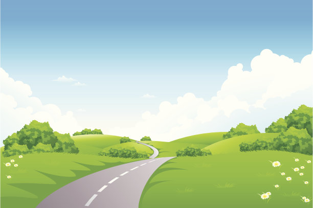 卡通画的一个绿色的风景与道路通过它图片下载