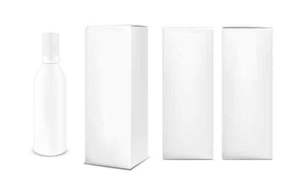 白色塑料或金属瓶，带盖。立式纸盒图片下载