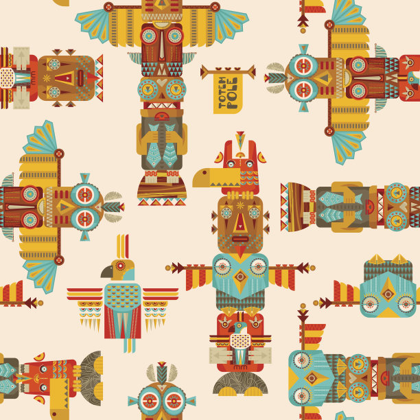 多色的图腾柱。无缝的背景图案。图片下载