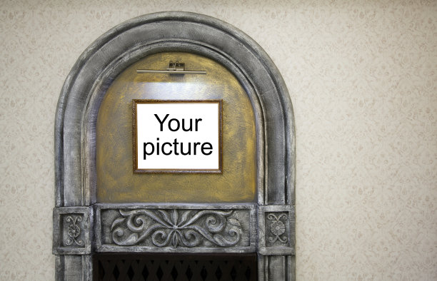 墙上装饰性拱门中的相框图片下载