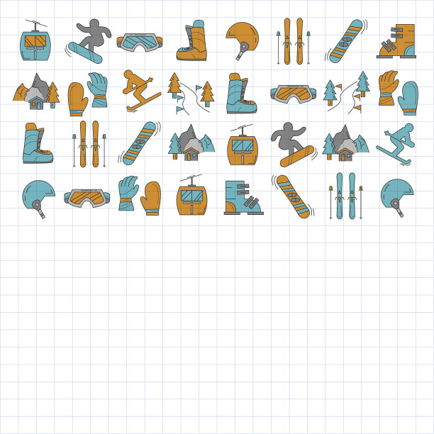 滑雪板和滑雪图标的向量集图片下载