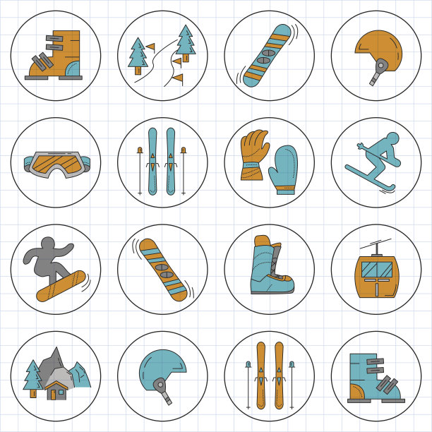 滑雪板和滑雪图标的向量集图片下载