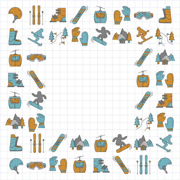 滑雪板和滑雪图标的向量集图片下载