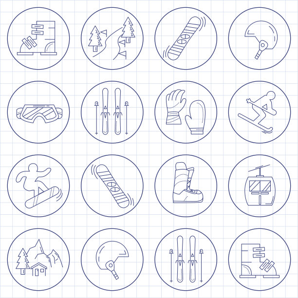 滑雪板和滑雪图标的向量集图片下载