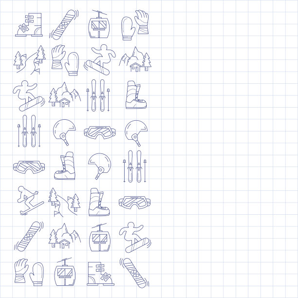 滑雪板和滑雪图标的向量集图片下载