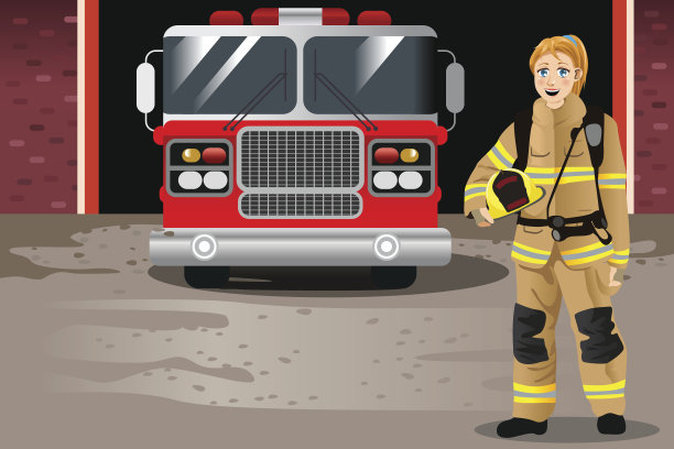 在消防站前的女消防员图片下载