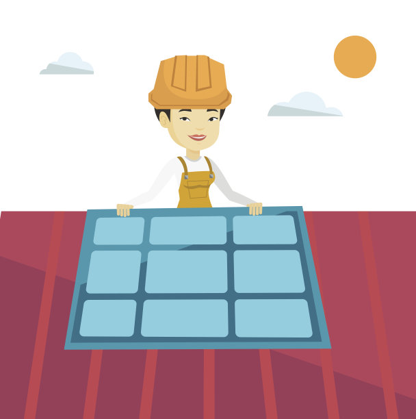 施工人员安装太阳能电池板图片下载