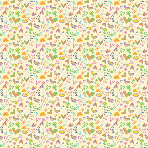 无缝图案心形涂鸦，手绘矢量插图B图片下载