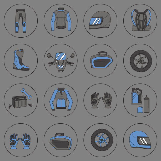 矢量集的线性摩托车图标图片下载